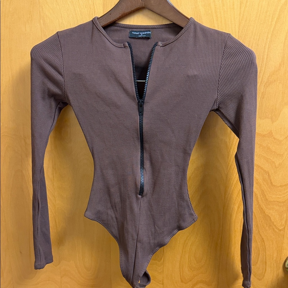 Naked Wardrobe Brown Long Sleeve Bodysuit